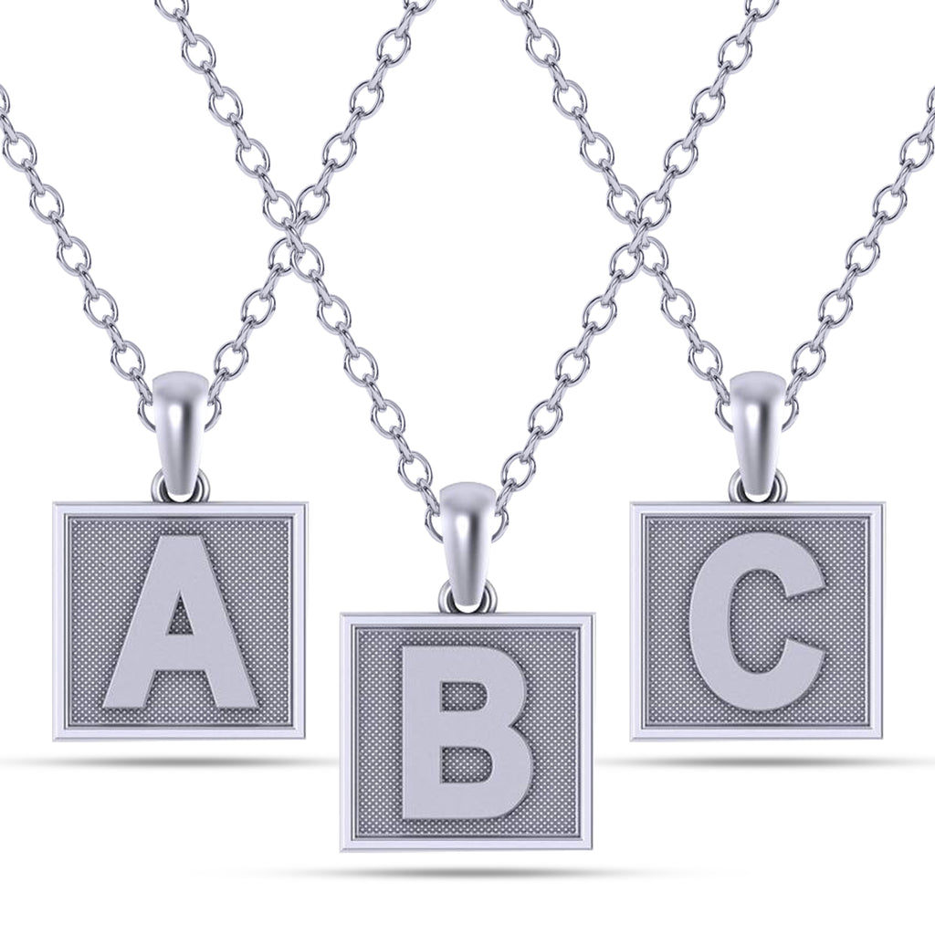 Personalized Initial Letter Pendant Necklace 14K White Gold