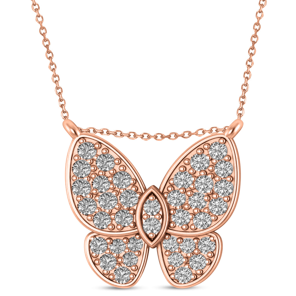 Lab Diamond Butterfly Charm Pendant Necklace 14K Rose Gold (0.51ct)