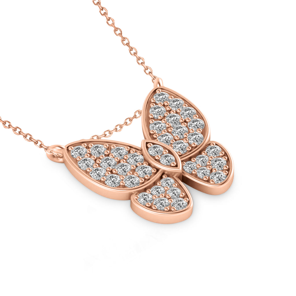 Lab Diamond Butterfly Charm Pendant Necklace 14K Rose Gold (0.51ct)