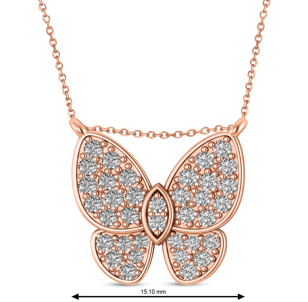 Lab Diamond Butterfly Charm Pendant Necklace 14K Rose Gold (0.51ct)