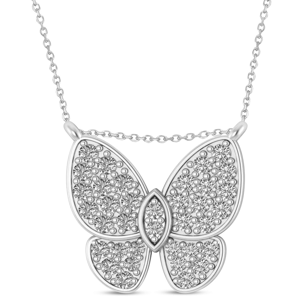 Lab Diamond Butterfly Charm Pendant Necklace 14K White Gold (0.51ct)