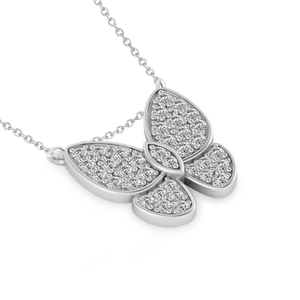 Lab Diamond Butterfly Charm Pendant Necklace 14K White Gold (0.51ct)