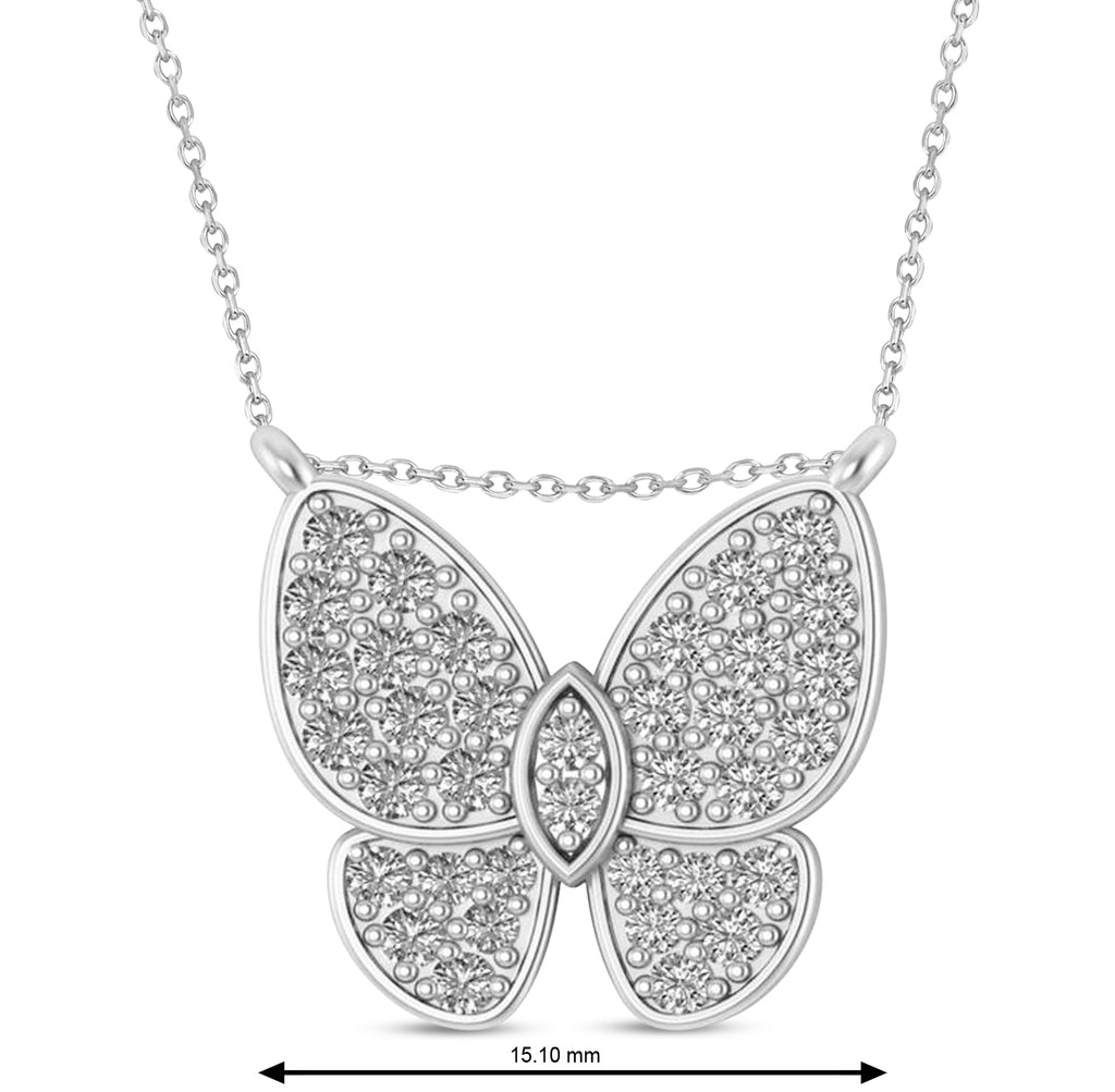 Diamond Butterfly Charm Pendant Necklace 14K White Gold (0.51ct)