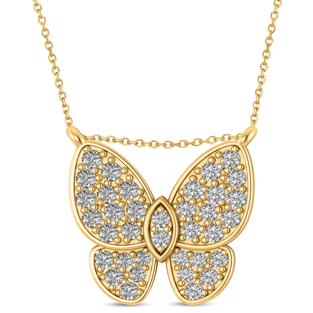 Diamond Butterfly Charm Pendant Necklace 14K Yellow Gold (0.51ct)