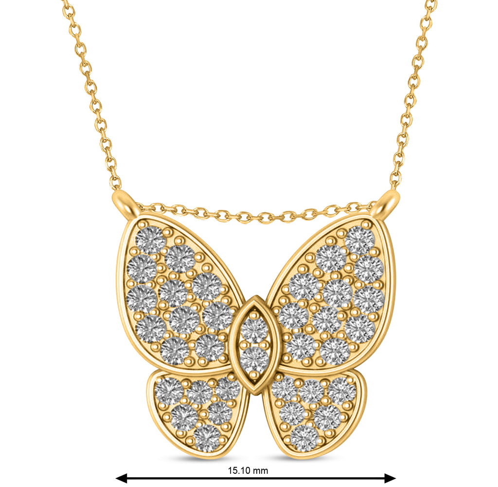 Diamond Butterfly Charm Pendant Necklace 14K Yellow Gold (0.51ct)