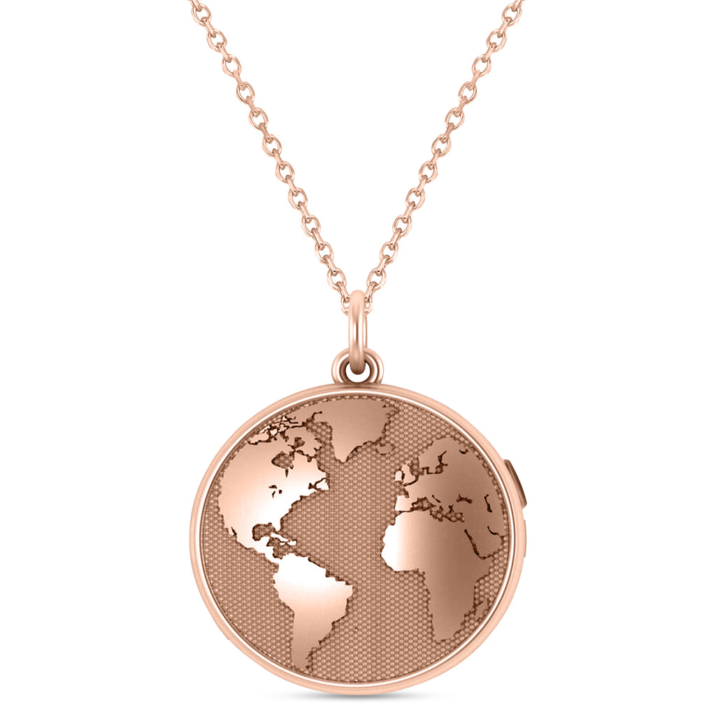 Earth's Geography Charm Locket Pendant Necklace 14K Rose Gold