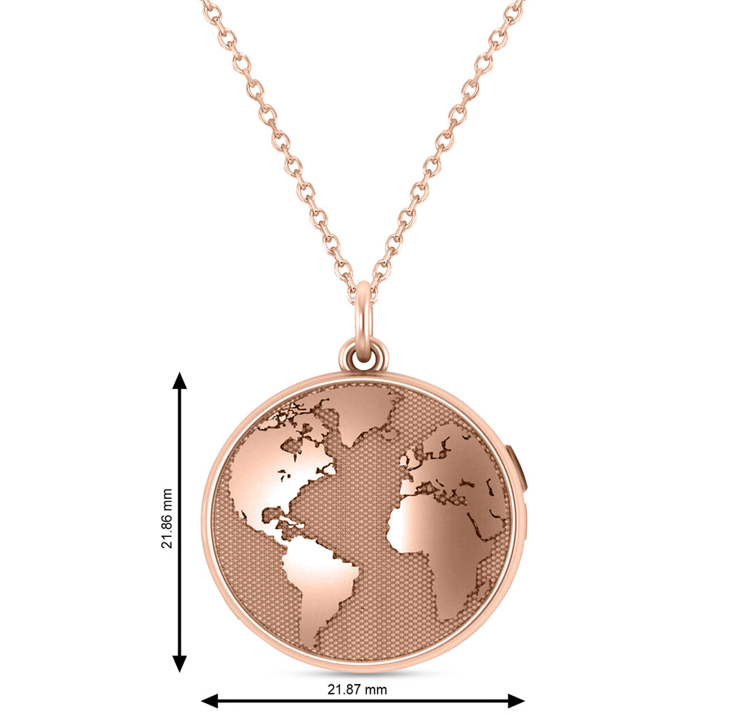 Earth's Geography Charm Locket Pendant Necklace 14K Rose Gold