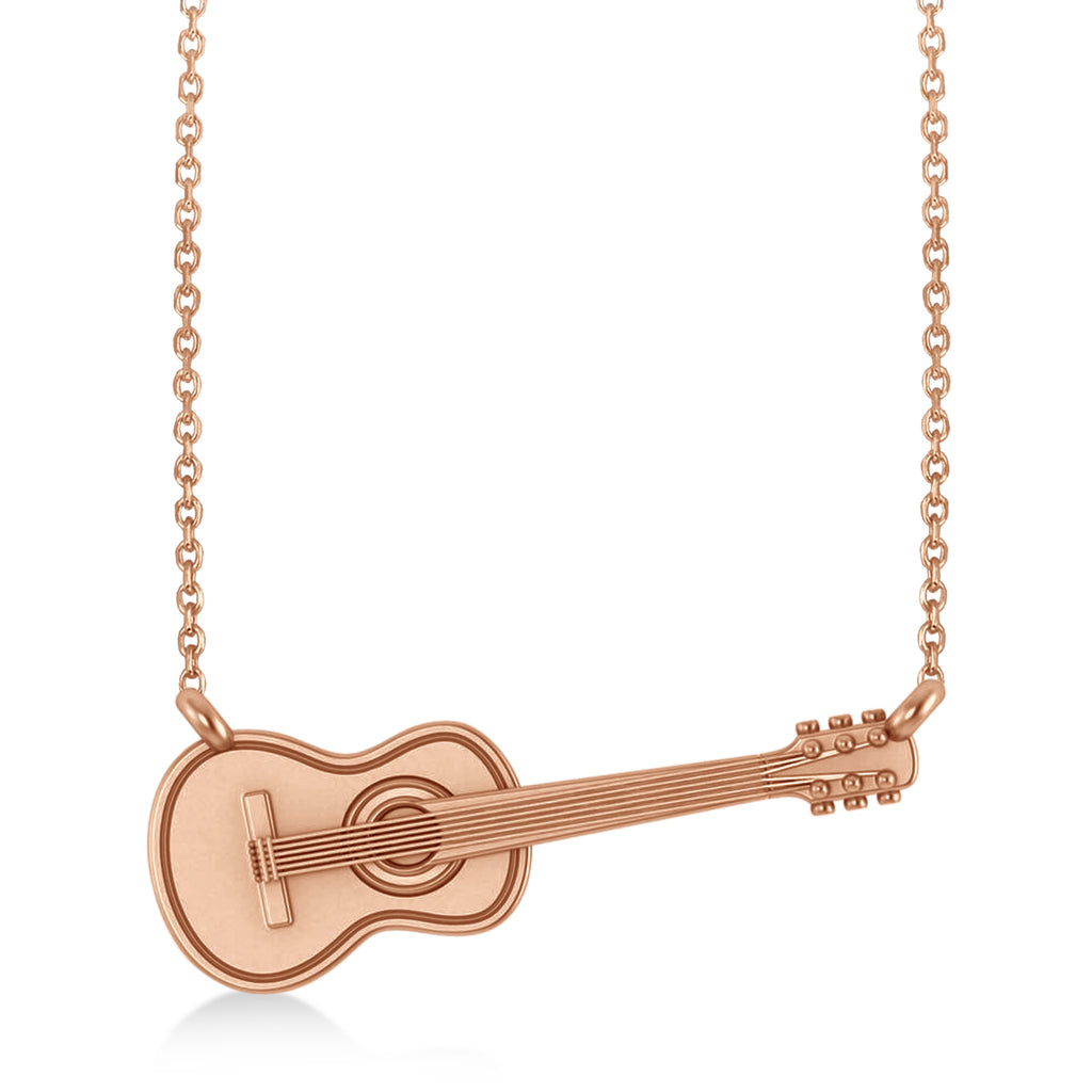 Guitar Charm Pendant Necklace Medium 14K Rose Gold