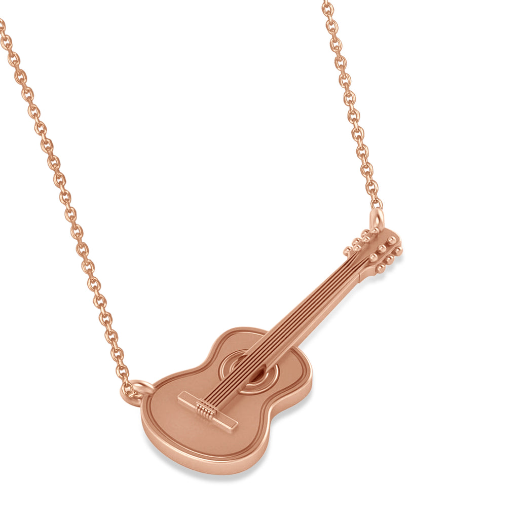 Guitar Charm Pendant Necklace Medium 14K Rose Gold