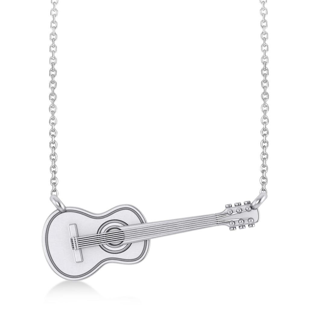 Guitar Charm Pendant Necklace Medium 14K White Gold