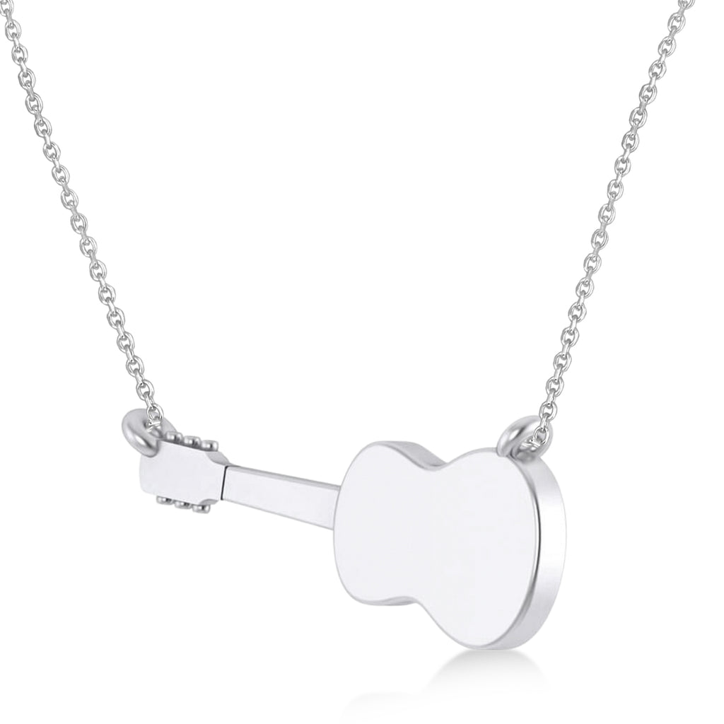 Guitar Charm Pendant Necklace Medium 14K White Gold