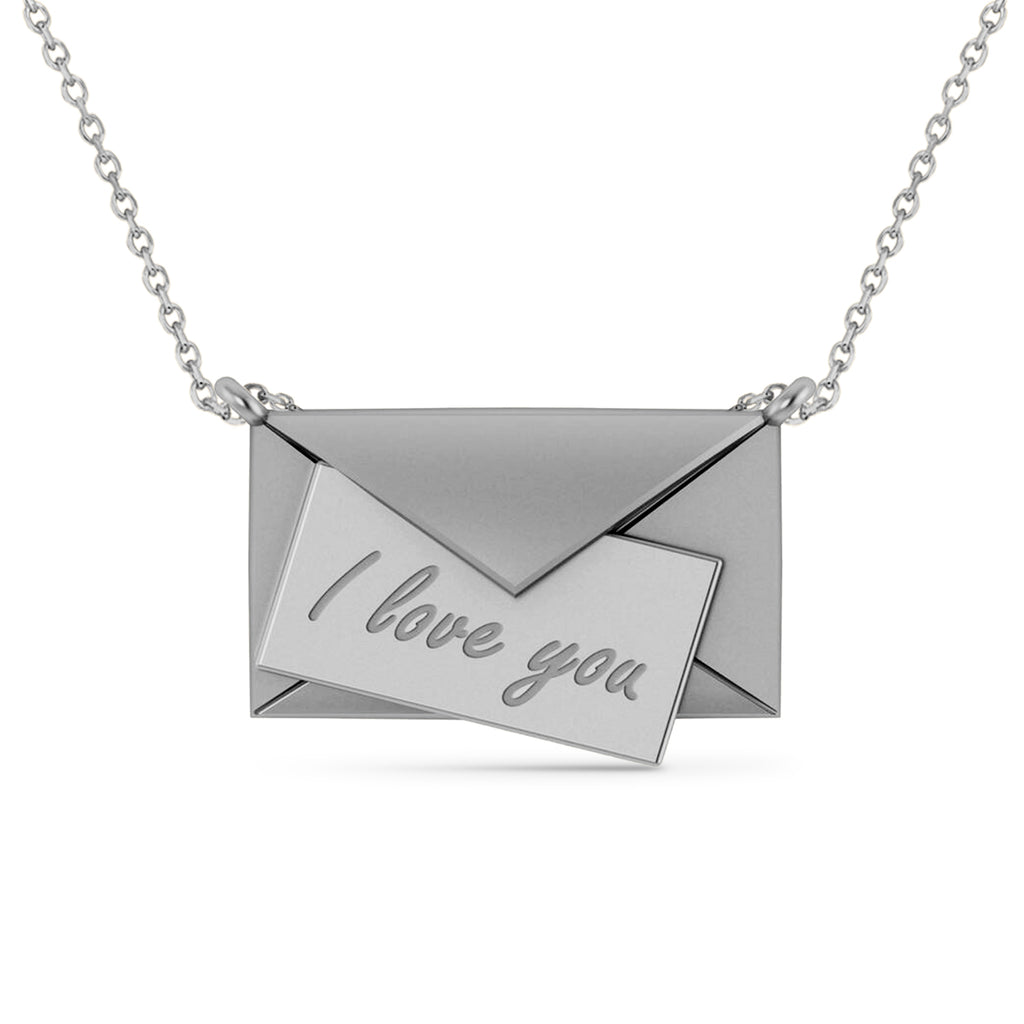 I Love You Envelope Pendant Necklace 14K White Gold