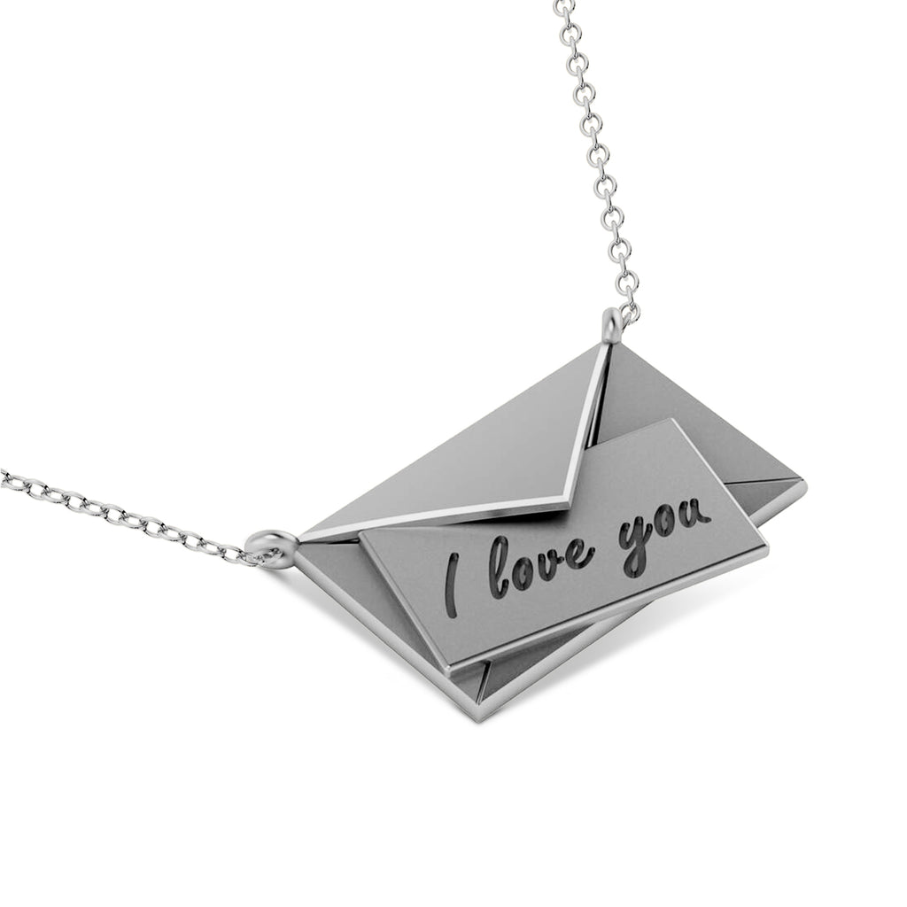 I Love You Envelope Pendant Necklace 14K White Gold
