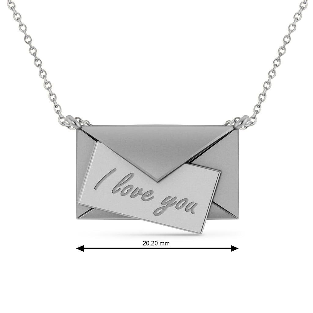 I Love You Envelope Pendant Necklace 14K White Gold