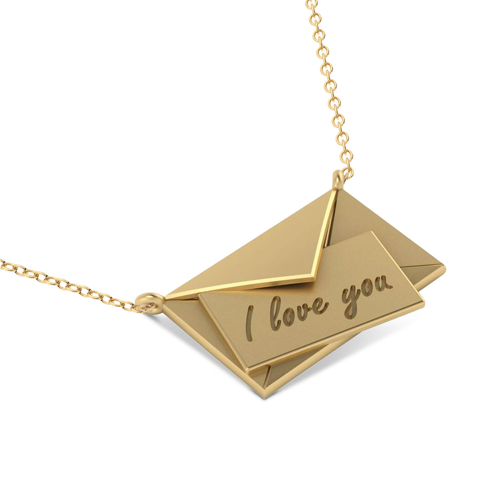 I Love You Envelope Pendant Necklace 14K Yellow Gold