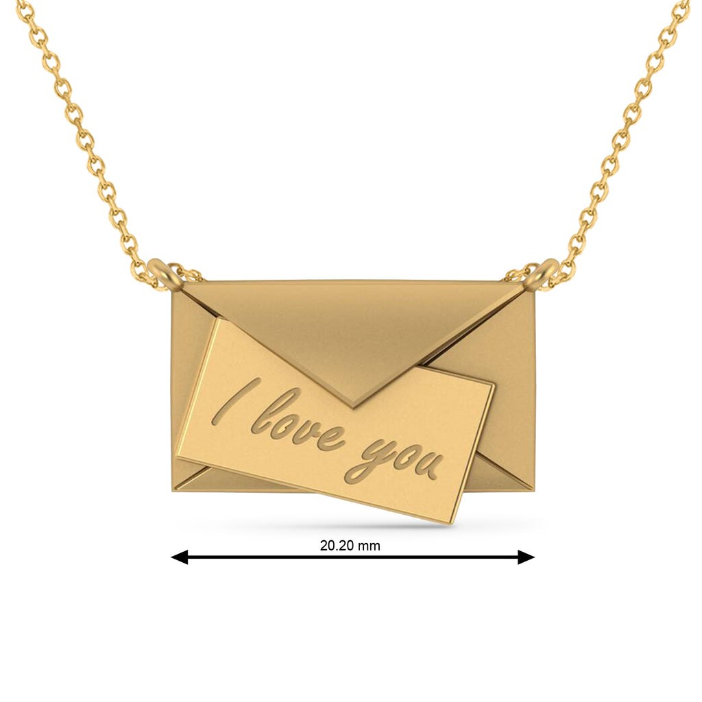 I Love You Envelope Pendant Necklace 14K Yellow Gold