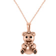 Black Diamond Teddy Bear Charm Pendant Necklace 14K Rose Gold (0.07ct)