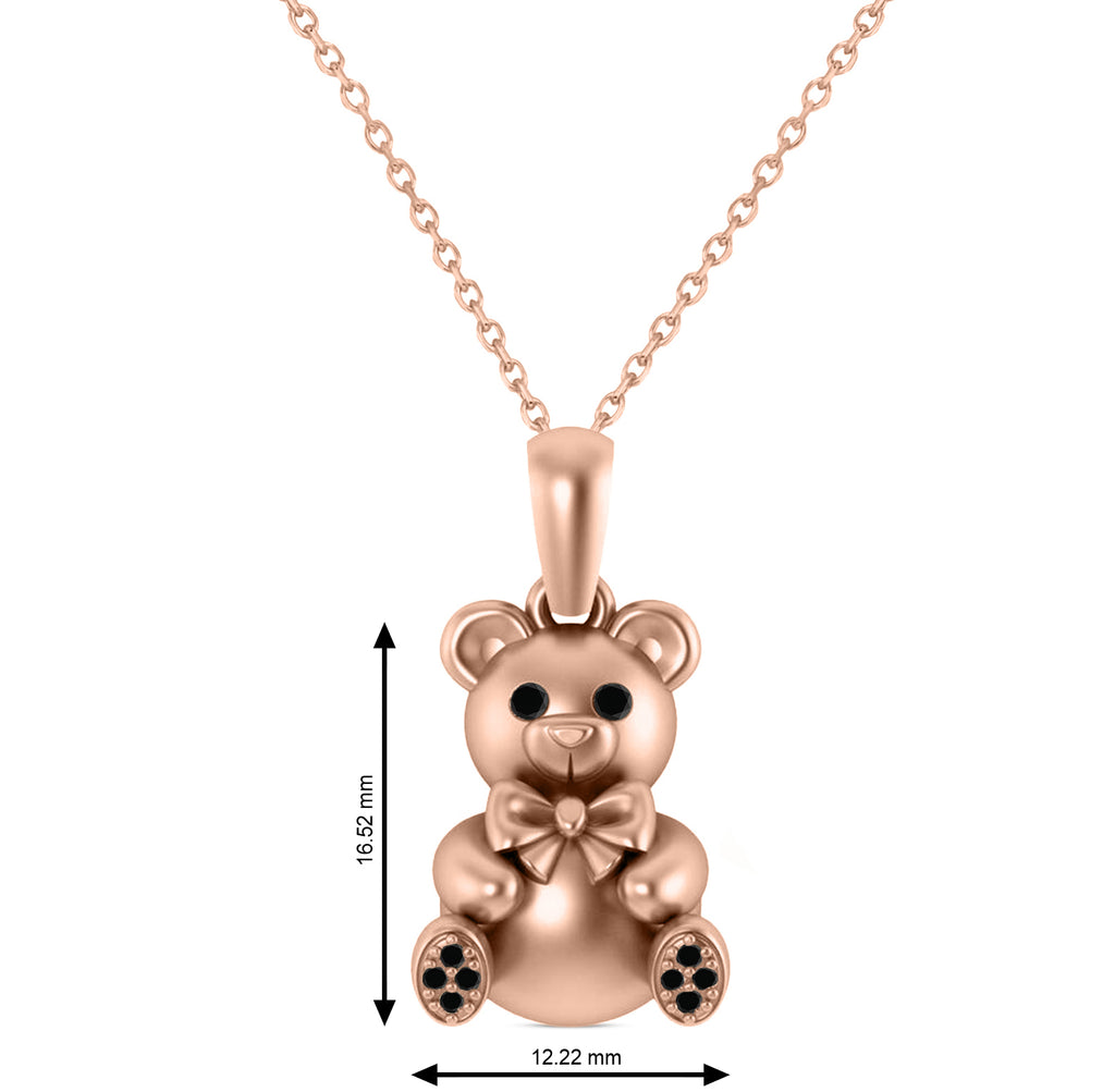 Black Diamond Teddy Bear Charm Pendant Necklace 14K Rose Gold (0.07ct)