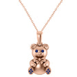 Blue Sapphire Teddy Bear Charm Pendant Necklace 14K Rose Gold (0.12ct)