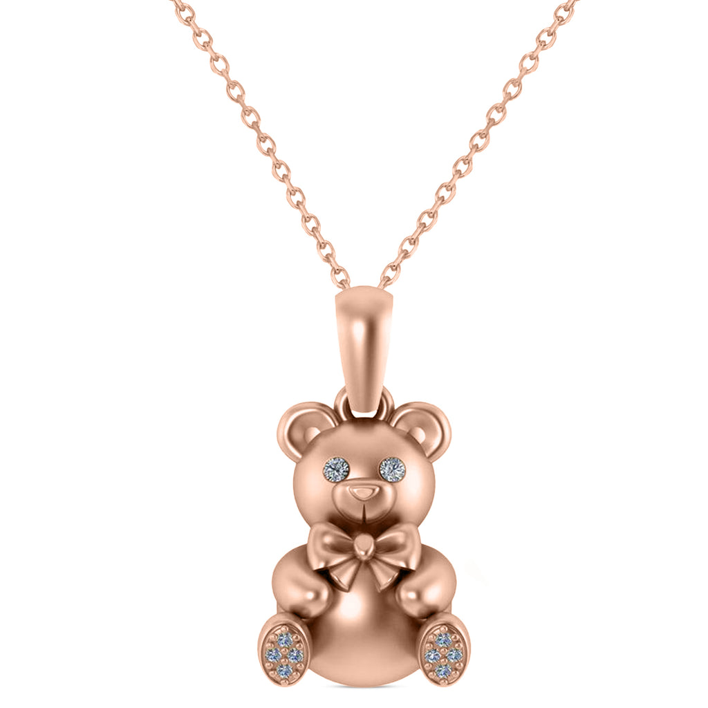 Diamond Teddy Bear Charm Pendant Necklace 14K Rose Gold (0.07ct)