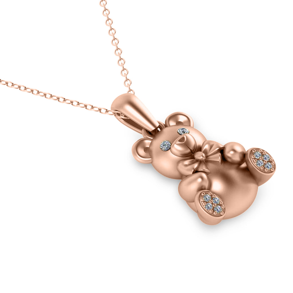 Diamond Teddy Bear Charm Pendant Necklace 14K Rose Gold (0.07ct)
