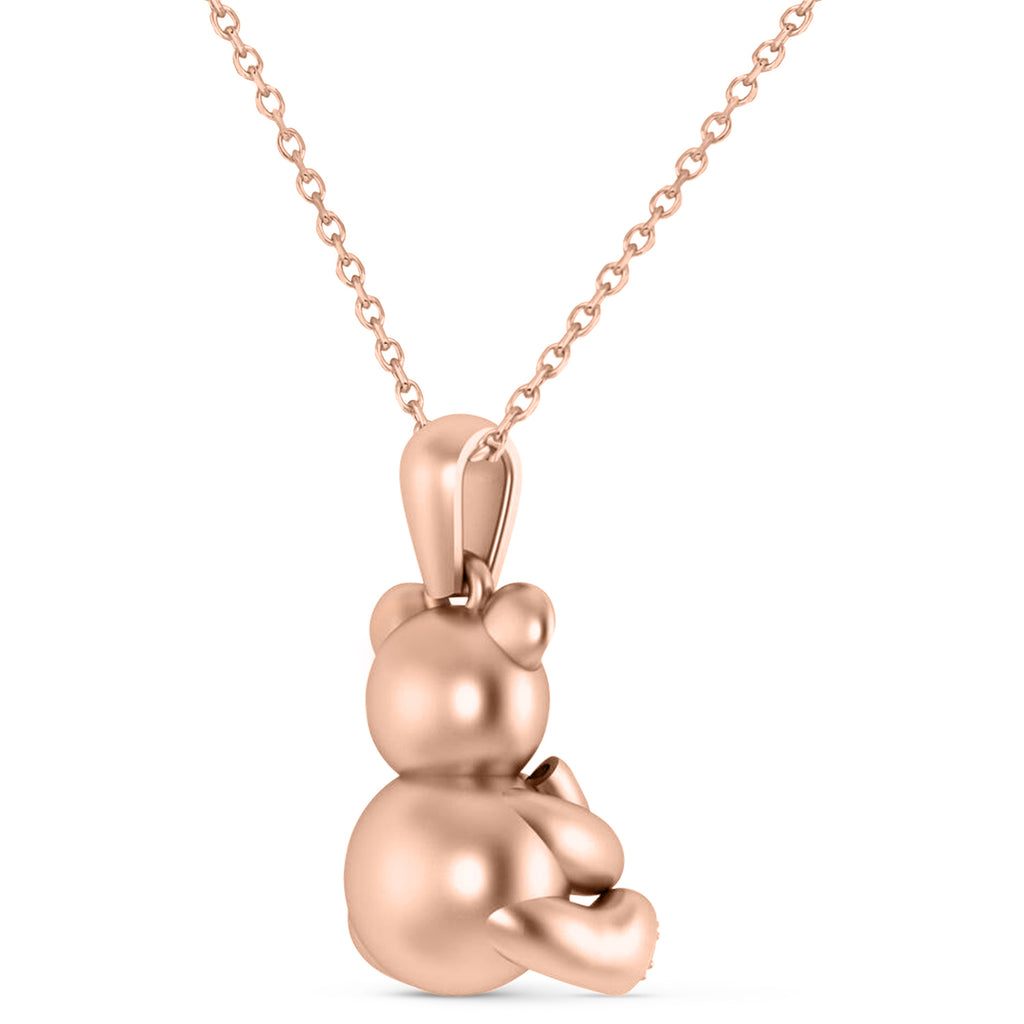 Diamond Teddy Bear Charm Pendant Necklace 14K Rose Gold (0.07ct)