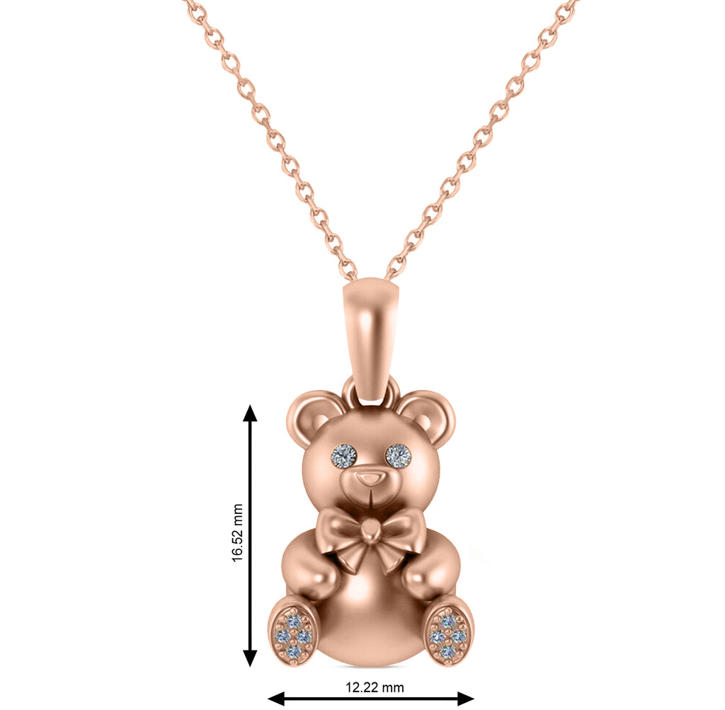 Diamond Teddy Bear Charm Pendant Necklace 14K Rose Gold (0.07ct)