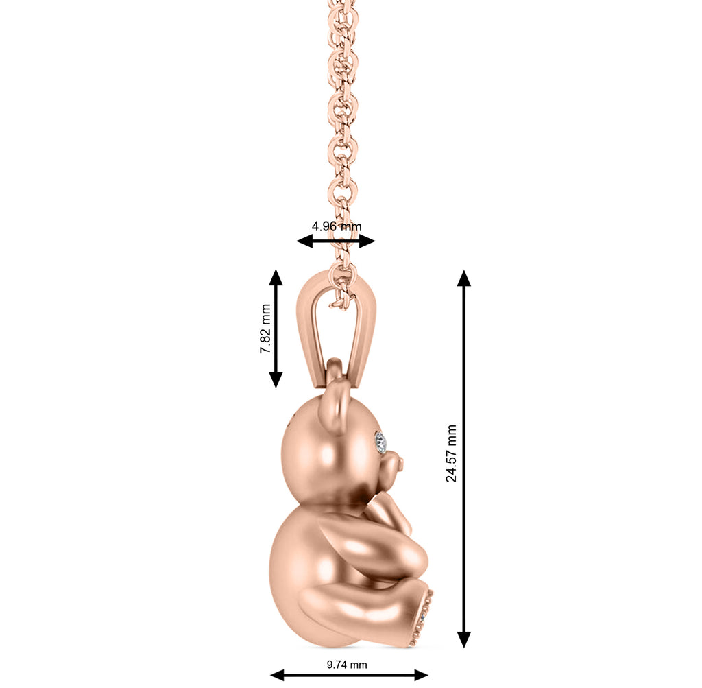 Diamond Teddy Bear Charm Pendant Necklace 14K Rose Gold (0.07ct)