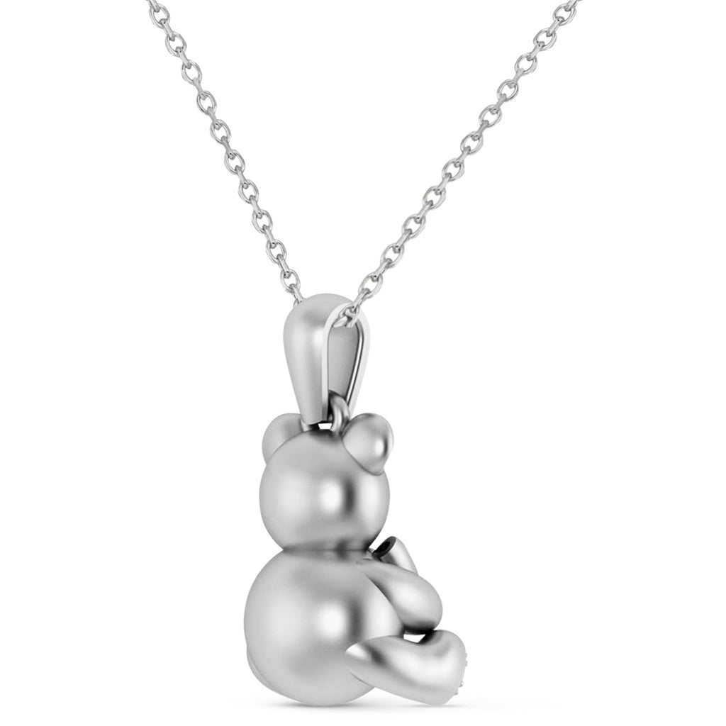 Black Diamond Teddy Bear Charm Pendant Necklace 14K White Gold (0.07ct)