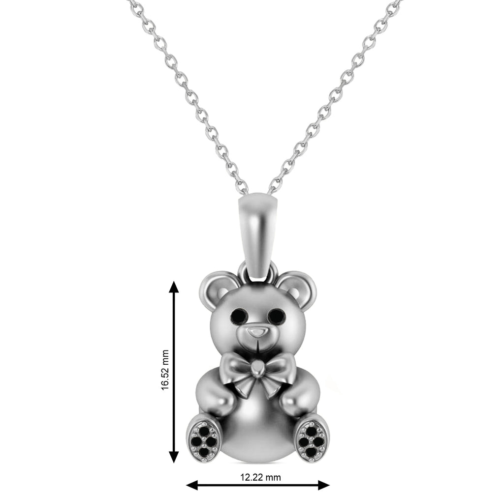 Black Diamond Teddy Bear Charm Pendant Necklace 14K White Gold (0.07ct)