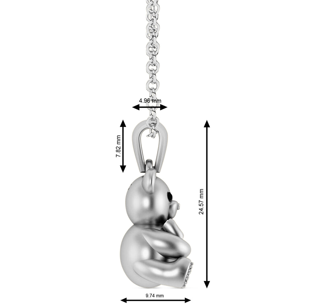 Black Diamond Teddy Bear Charm Pendant Necklace 14K White Gold (0.07ct)