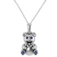 Blue Sapphire Teddy Bear Charm Pendant Necklace 14K White Gold (0.12ct)