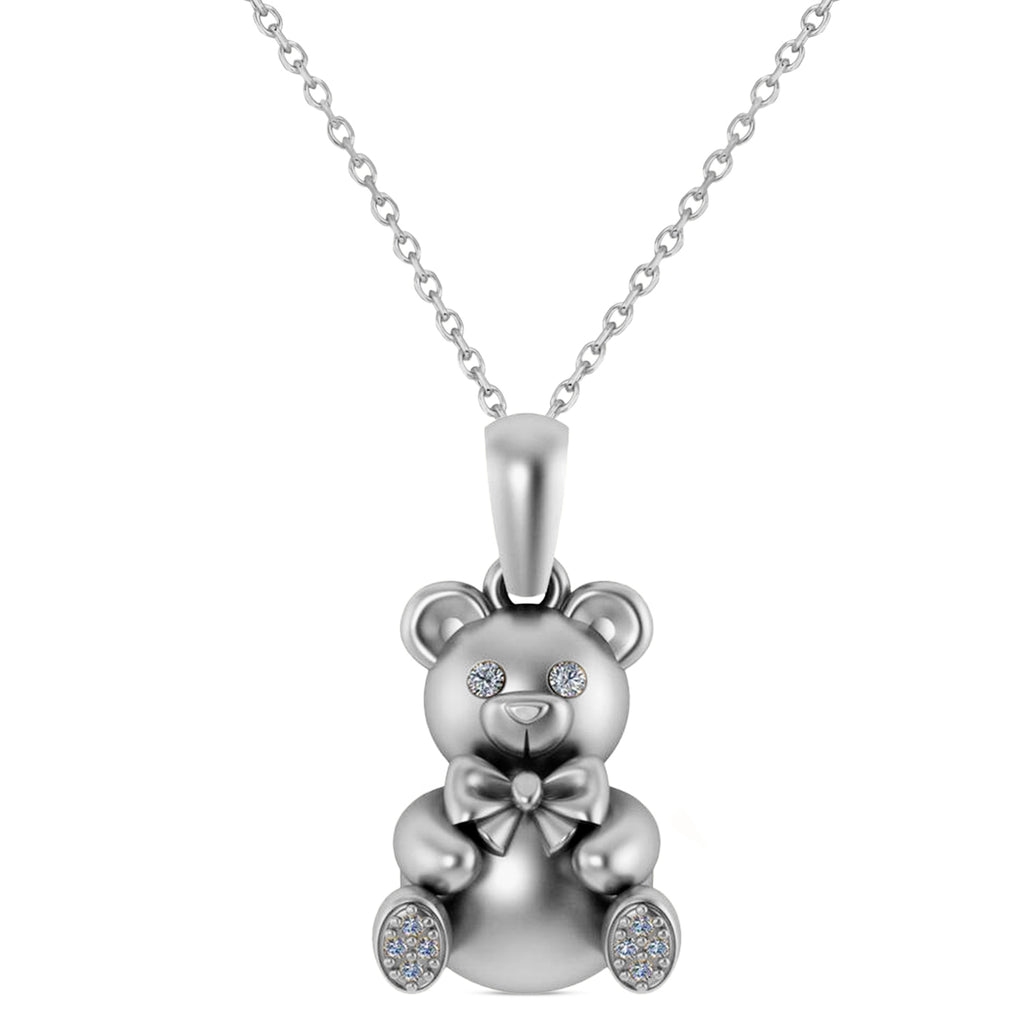 Diamond Teddy Bear Charm Pendant Necklace 14K White Gold (0.07ct)