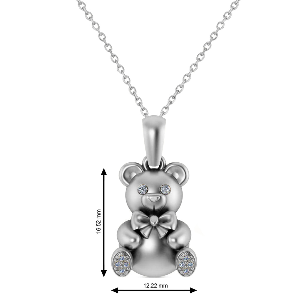 Diamond Teddy Bear Charm Pendant Necklace 14K White Gold (0.07ct)