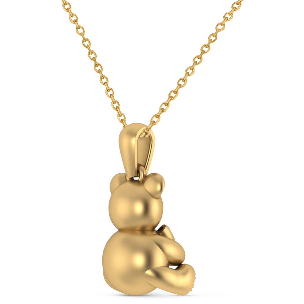Blue Sapphire Teddy Bear Charm Pendant Necklace 14K Yellow Gold (0.12ct)
