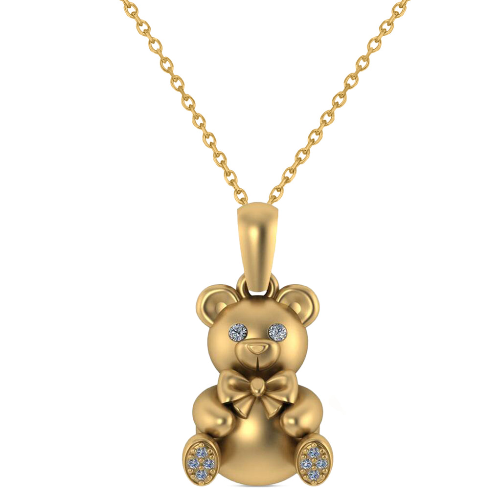 Diamond Teddy Bear Charm Pendant Necklace 14K Yellow Gold (0.07ct)