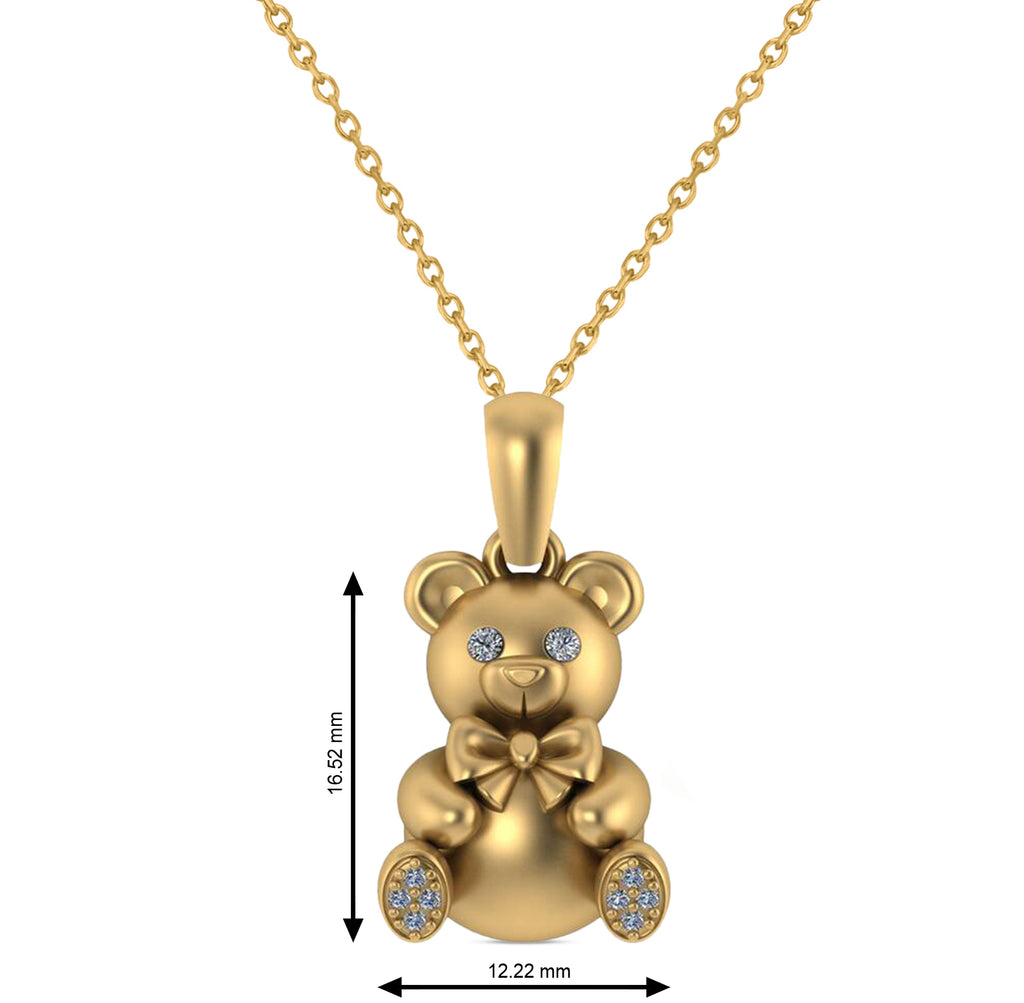 Diamond Teddy Bear Charm Pendant Necklace 14K Yellow Gold (0.07ct)