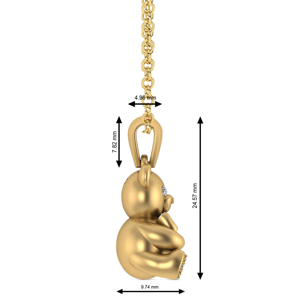 Diamond Teddy Bear Charm Pendant Necklace 14K Yellow Gold (0.07ct)