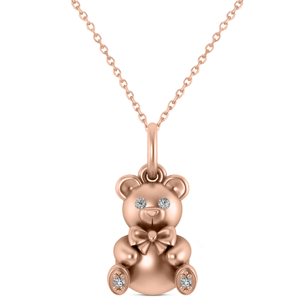 Diamond Teddy Bear Charm Pendant Necklace 14K Rose Gold (0.04ct)