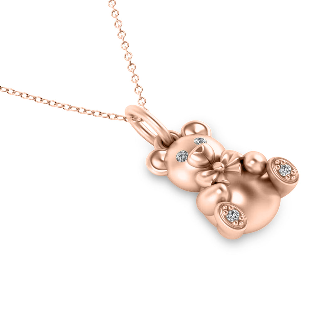 Diamond Teddy Bear Charm Pendant Necklace 14K Rose Gold (0.04ct)