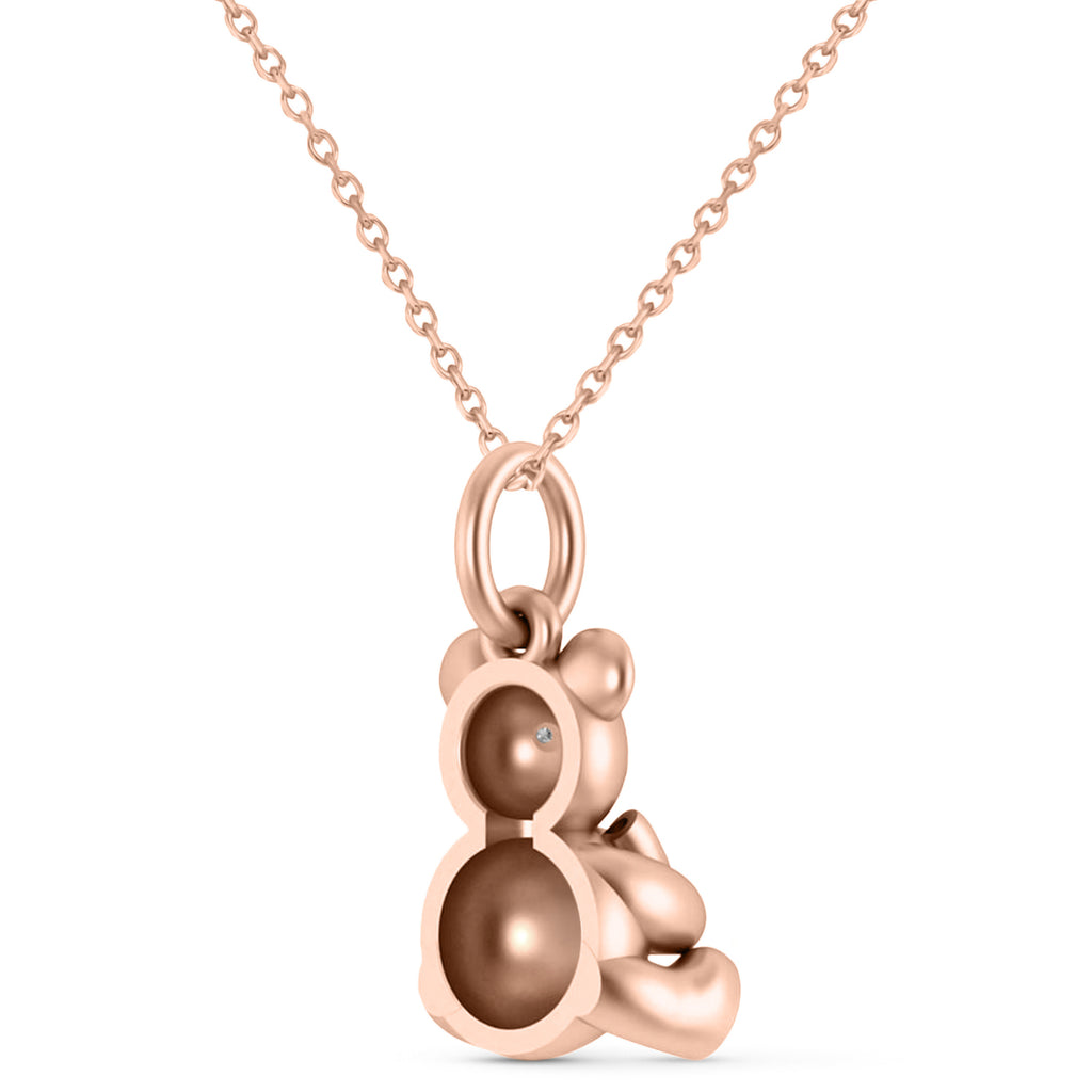 Diamond Teddy Bear Charm Pendant Necklace 14K Rose Gold (0.04ct)