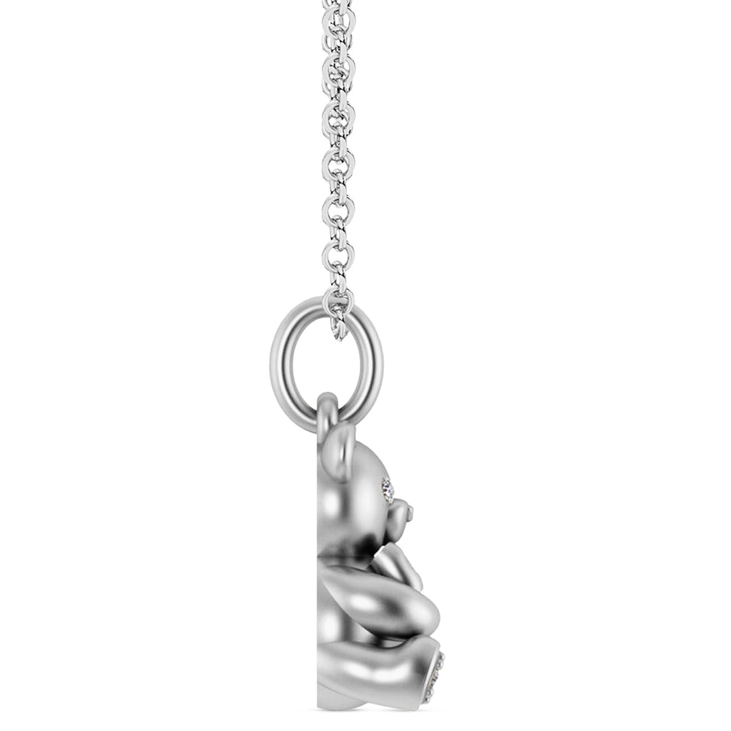 Diamond Teddy Bear Charm Pendant Necklace 14K White Gold (0.04ct)