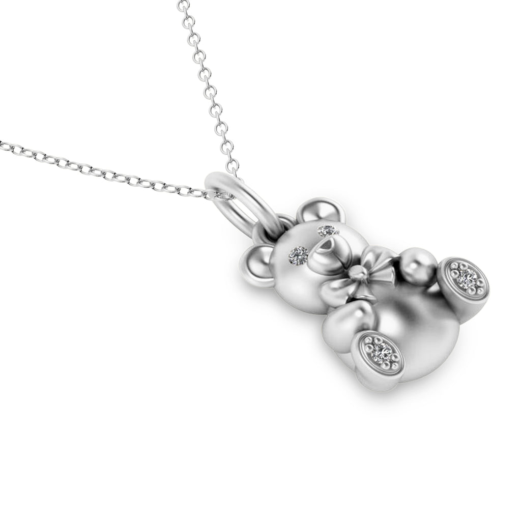 Diamond Teddy Bear Charm Pendant Necklace 14K White Gold (0.04ct)