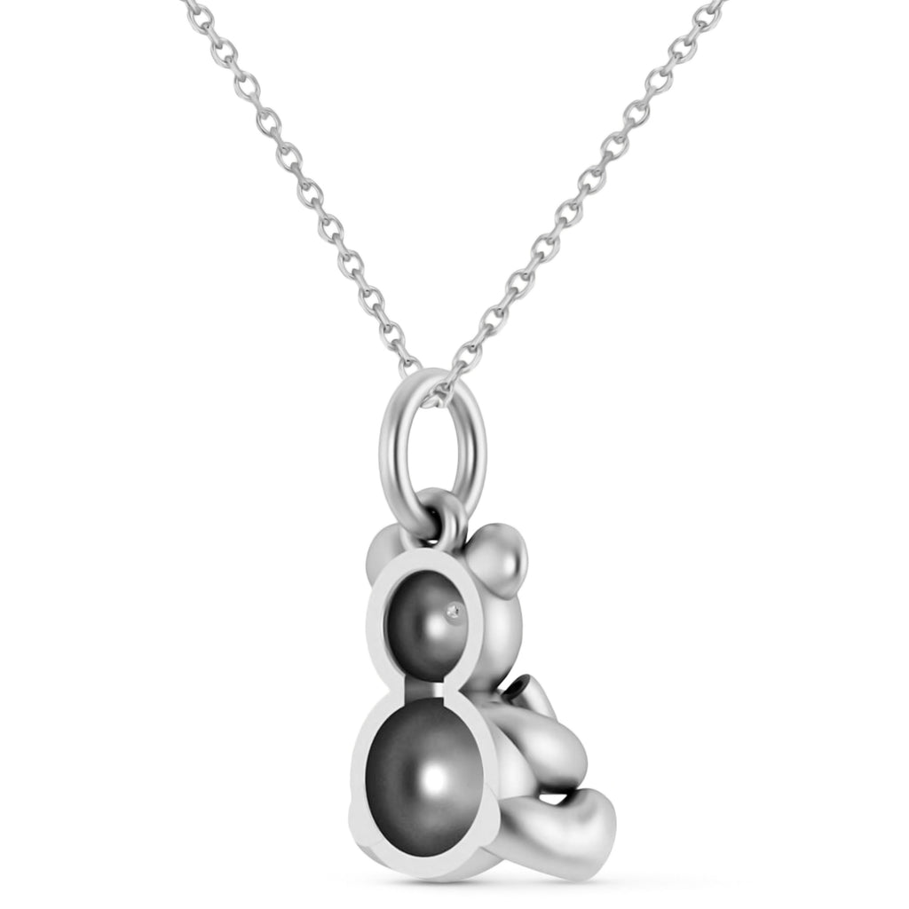 Diamond Teddy Bear Charm Pendant Necklace 14K White Gold (0.04ct)