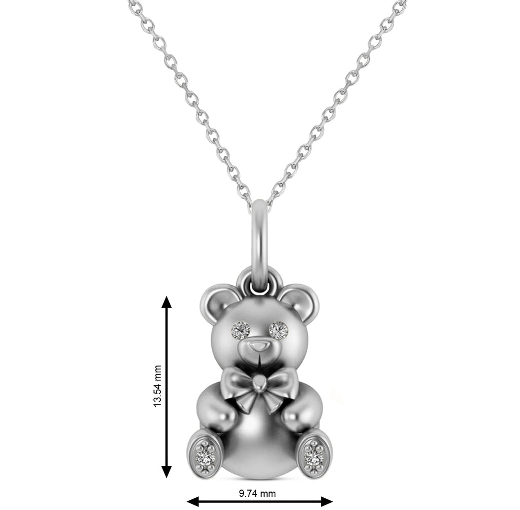 Diamond Teddy Bear Charm Pendant Necklace 14K White Gold (0.04ct)