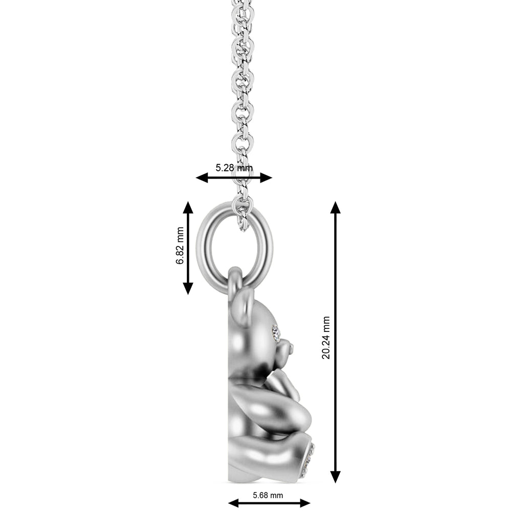 Diamond Teddy Bear Charm Pendant Necklace 14K White Gold (0.04ct)