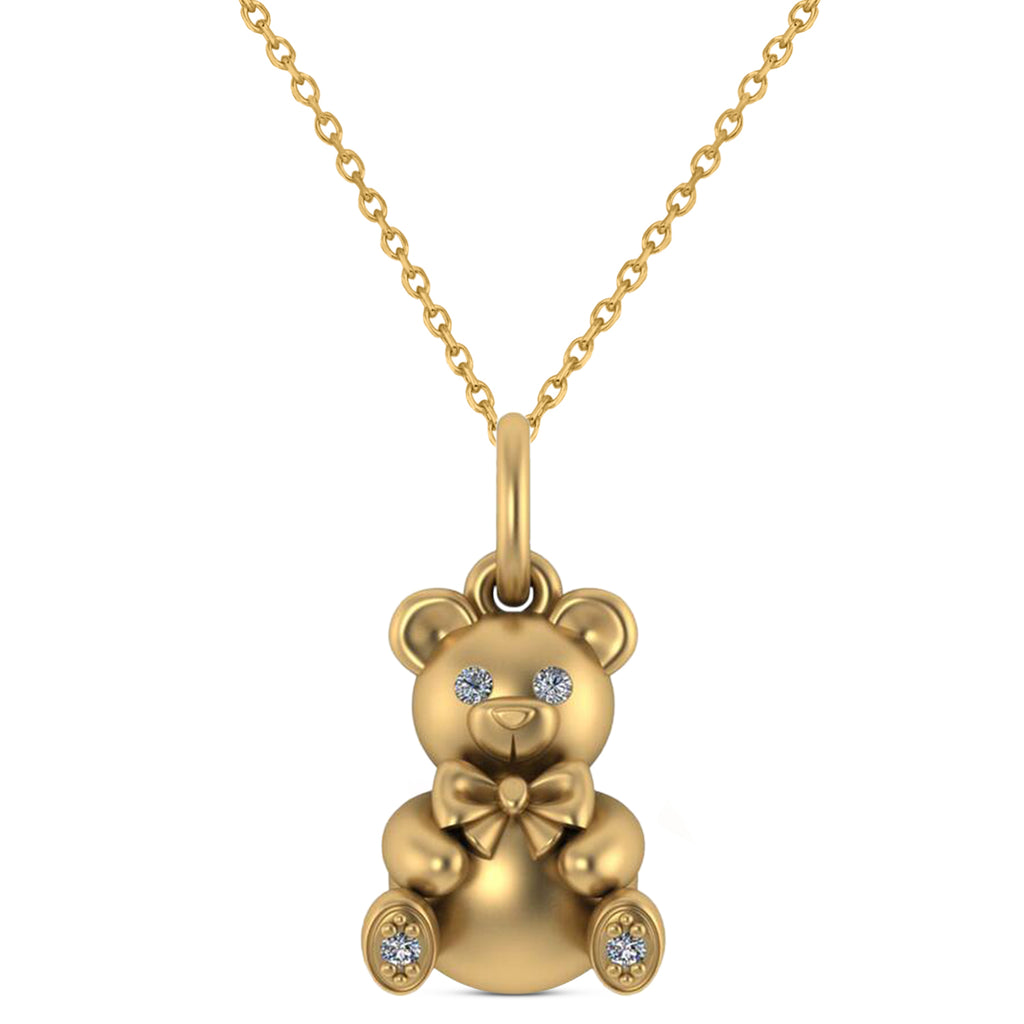 Diamond Teddy Bear Charm Pendant Necklace 14K Yellow Gold (0.04ct)