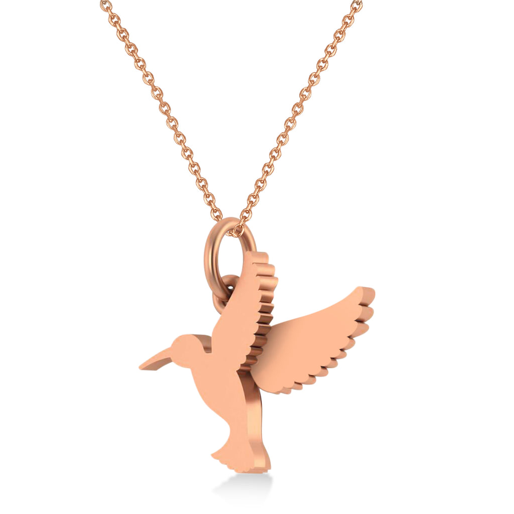 Hummingbird Charm Pendant Necklace 14K Rose Gold