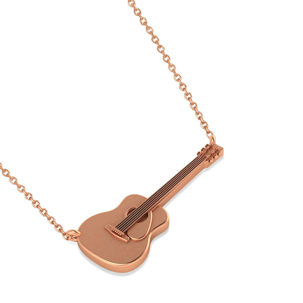 Guitar Charm Pendant Necklace Large 14K Rose Gold