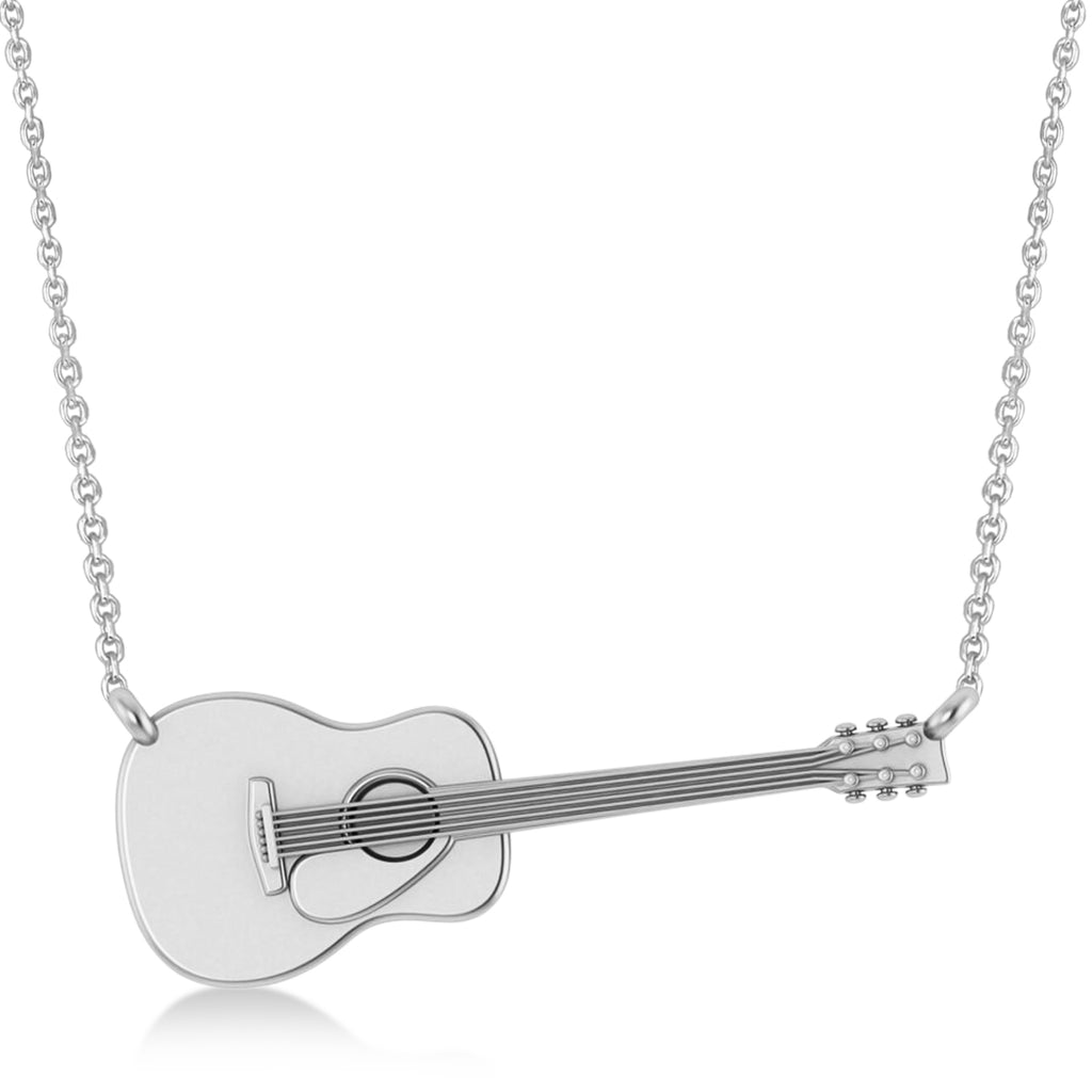 Guitar Charm Pendant Necklace Large 14K White Gold